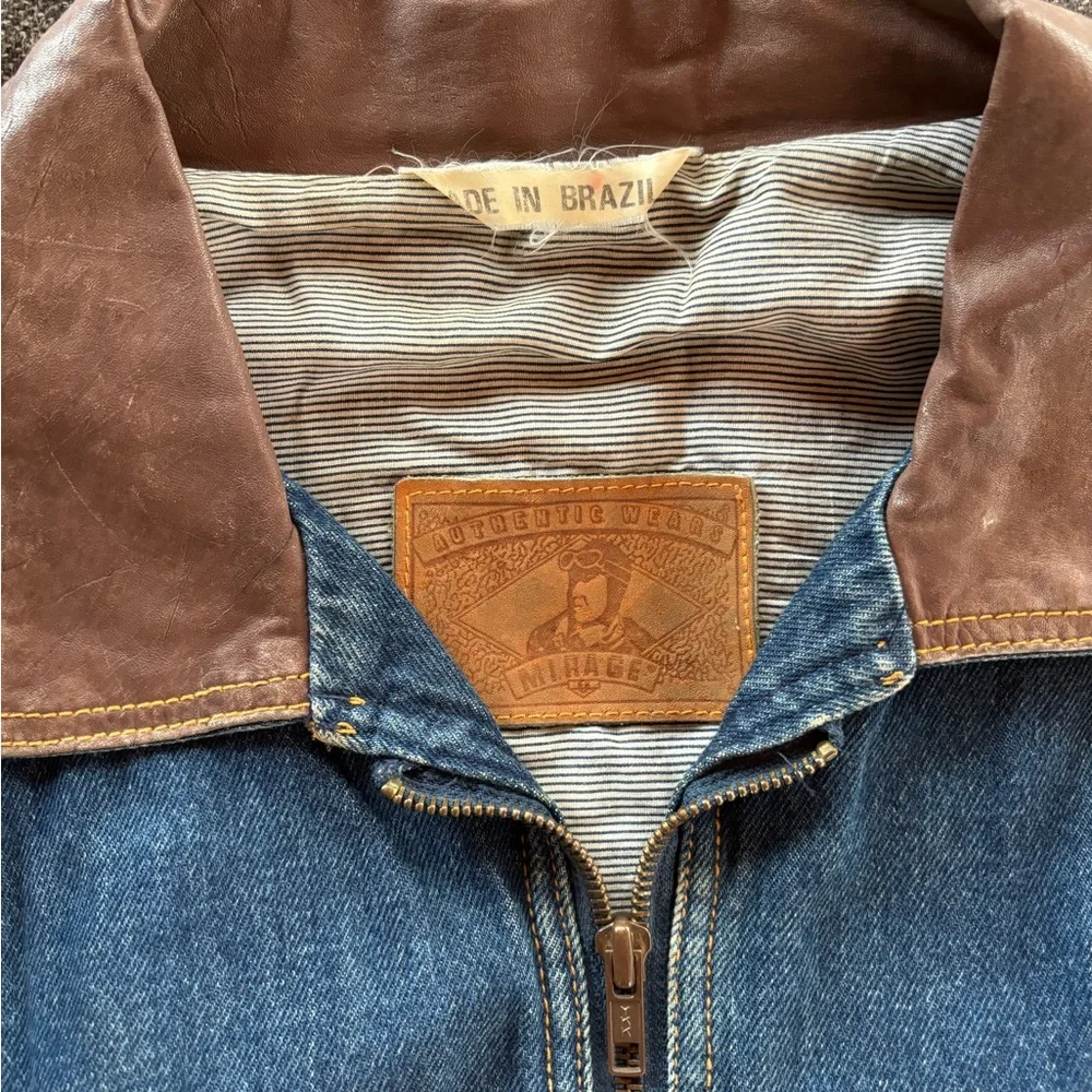 Vintage Denim and Leather Bomber Jacket